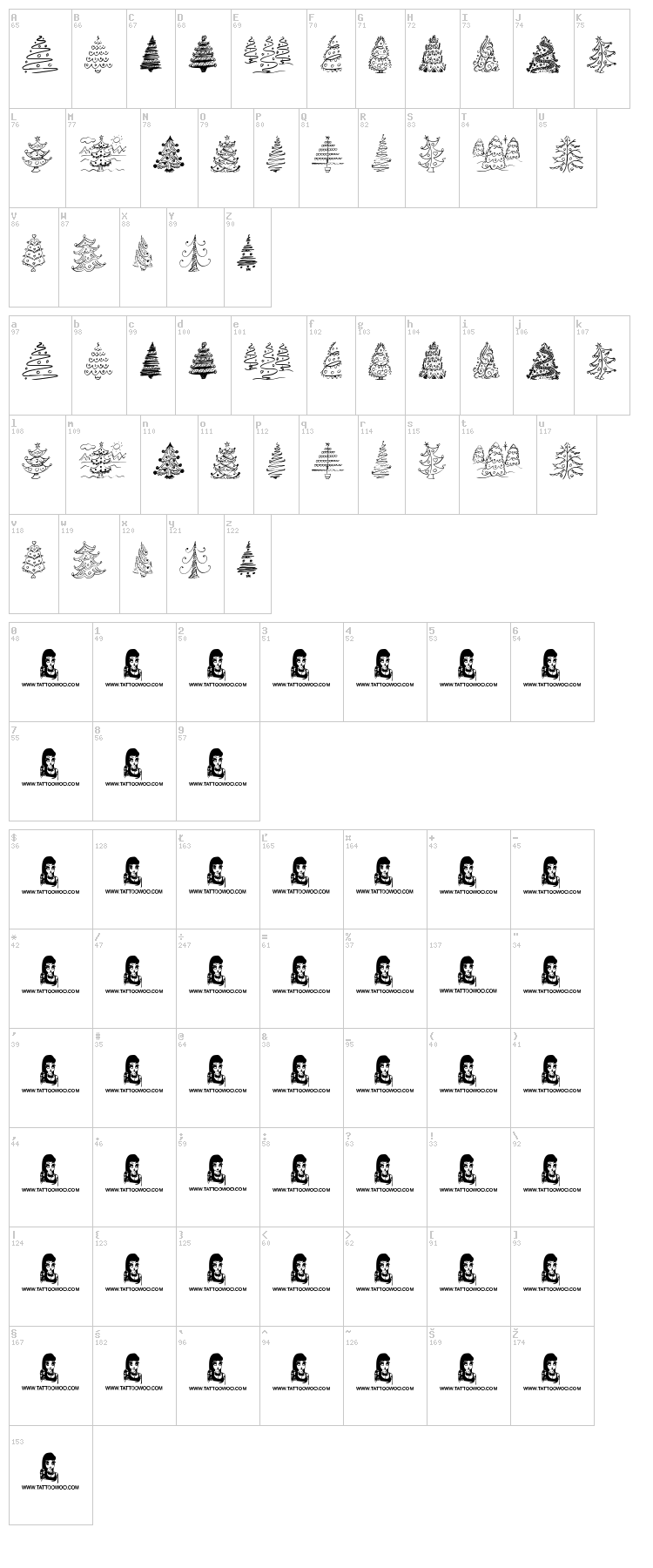 Fun Christmas Trees font map